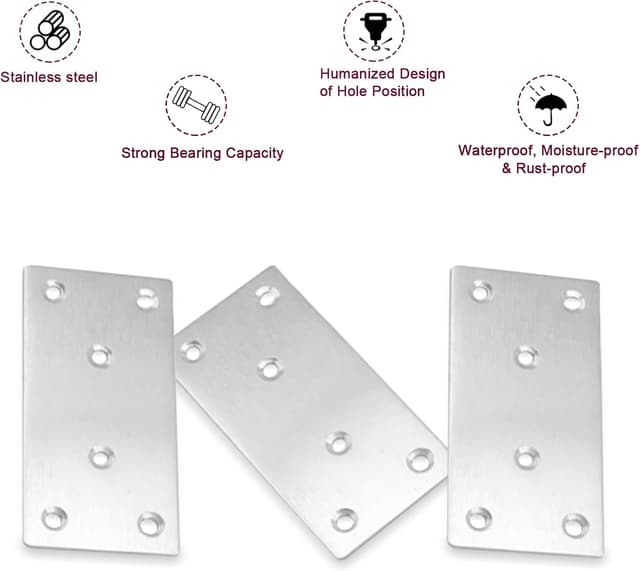 Detalle de 20PCS Silver Flat Mending Plates (80mm) in 304 Stainless Steel – Straight Flat Brackets for Furniture Repairs