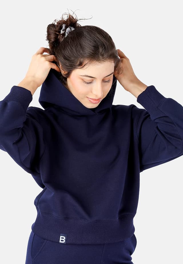 Detalle 2 de Bellivalini sweat à capuche femme court BLV208 en coton (coupe crop)