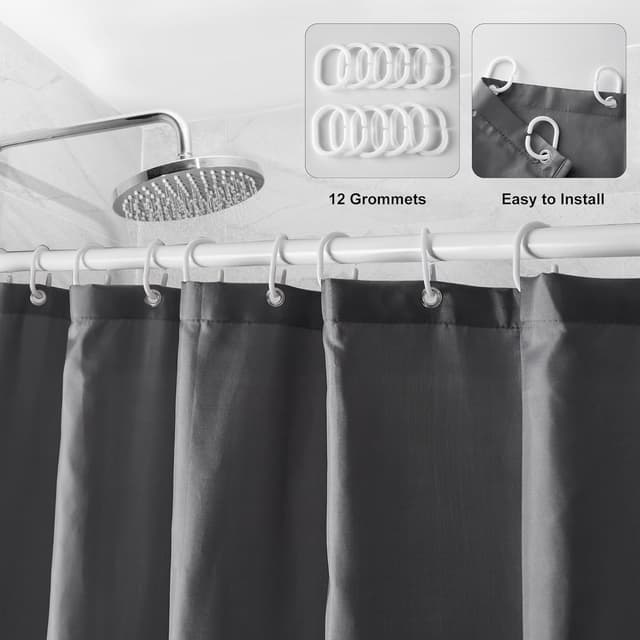 Detalle de DUFU Rideau de douche séchage rapide 180 x 200 cm gris foncé (polyester imperméable, semi-transparent) avec 12 crochets