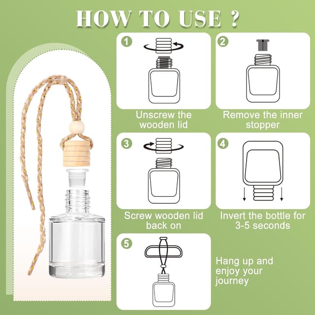 Detalle 2 de Vetuslumen 6-Pack Car Air Freshener for Women (8ml Each) — Hanging Glass Diffuser with Slow-Release Essential Oil Scents