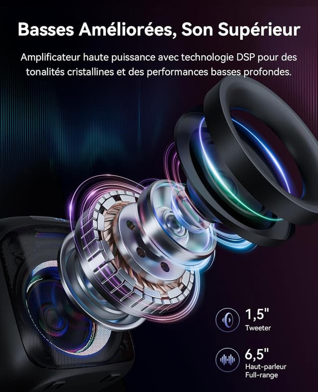 Detalle de Enceinte Karaoke 400W avec 2 micros 🎤