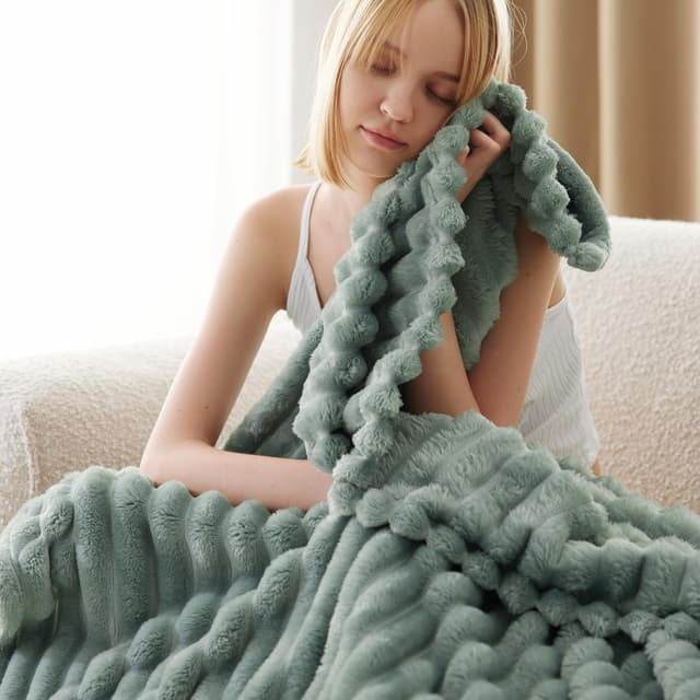 Detalle de BEDSURE Kuscheldecke Flauschig (Wolldecke & Fleecedecke) Grün, 150 x 200 cm