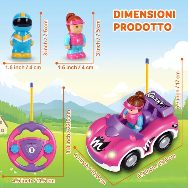 Detalle de Pup Go Macchina da corsa RC Cartoon per bambini 18 mesi+ con musica, luci e 2 bambole intercambiabili