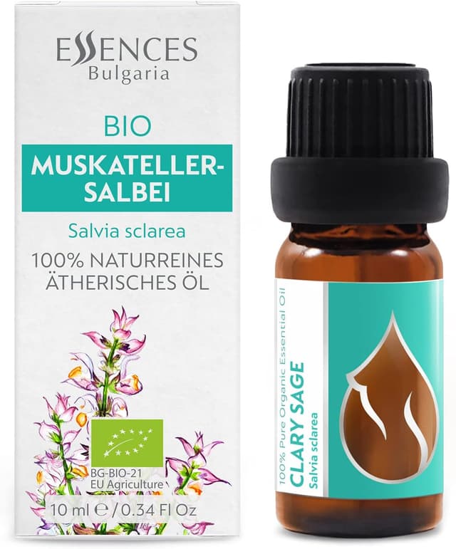 Detalle 2 de Essences Bulgaria Olio Essenziale di Salvia sclarea biologica, 100% puro e non diluito (10 ml) | Distillato a vapore