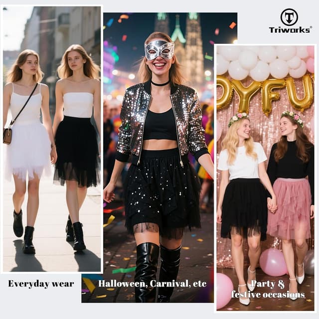 Detalle 1 de TRIWORKS Tulle Skirt for Women – Irregular Elastic High Waist Layered Midi Mesh Tutu