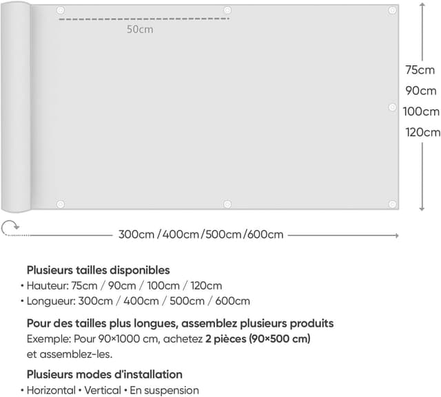 Thumbnail 6 de Sekey brise-vue pour balcon en polyester opaque avec cordons et attaches de câble