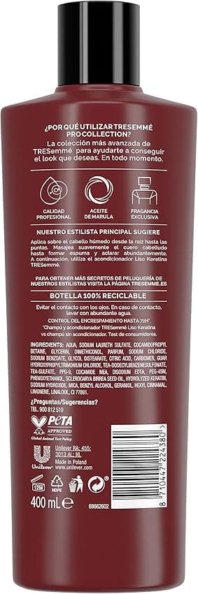 Detalle 2 de TRESemmé Champú Liso Keratina - Suavidad y Brillo