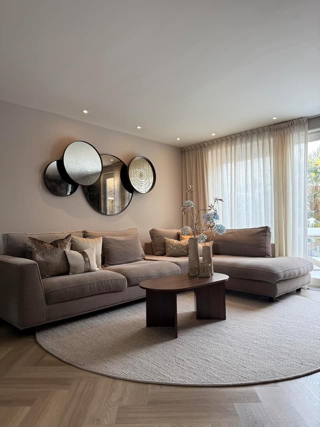 Detalle de Home heaven® Couchtisch oval rund aus Holz in Braun – 100 x 50 x 40 cm