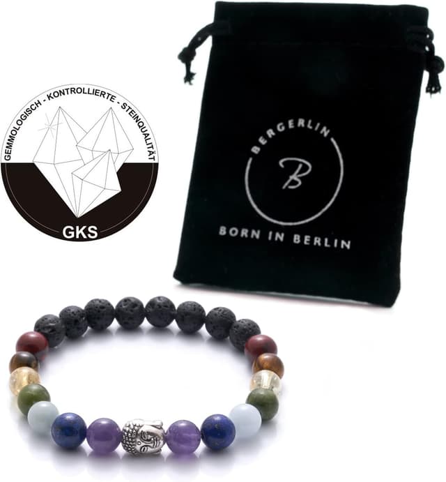 Detalle de BERGERLIN 7 Chakren Armband mit Naturstein-Perlen (inkl. Echtheitszertifikat, Unisex)