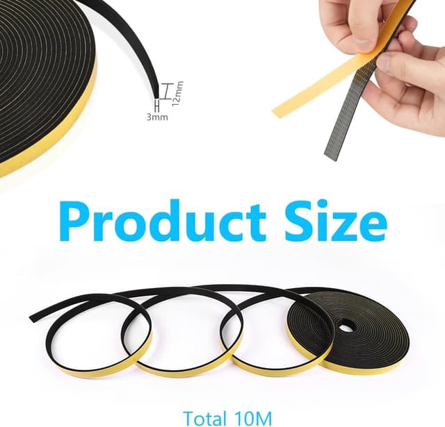 Detalle de Flintronic Nastro autoadesivo in schiuma (12 x 3 mm) per guarnizioni di porte e finestre, 10 m