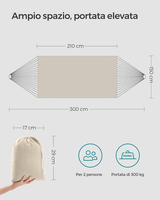 Thumbnail 6 de SONGMICS amaca doppia 210 x 150 cm con portata fino a 300 kg, beige GDC15M