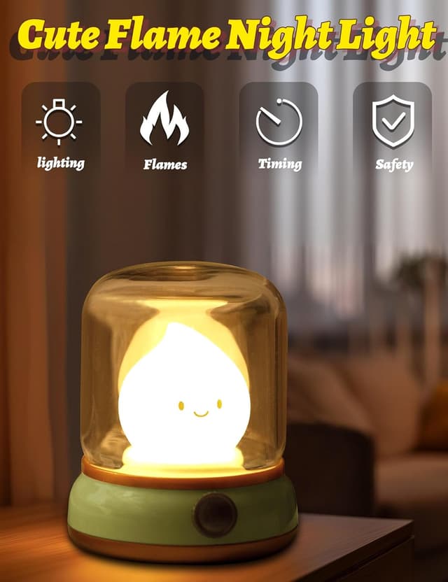 Detalle de IHALO Kinder-Nachtlicht mit Touch-Dimmung, Timer und Akku (USB), warmweißes Stilllicht