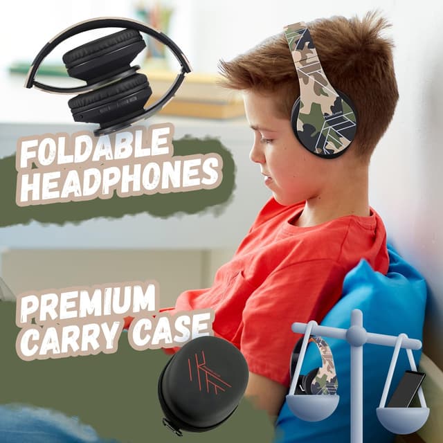 Detalle de PowerLocus P2 Kids Wireless Over-Ear Headphones (Bluetooth) with 85dB Volume Limit and Mic