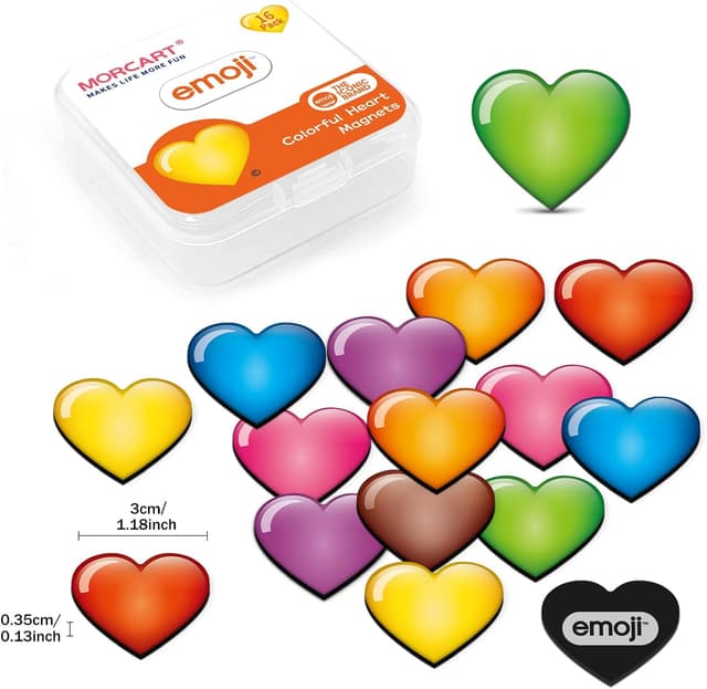 Detalle de MORCART 16 Emoji Herz Magnete – bunte Kühlschrankmagnete für Pinnwand, Whiteboard & Spind