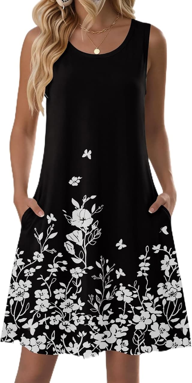 Detalle de Zeagoo 2026 Sleeveless Summer Floral T-Shirt Sundress with Pockets