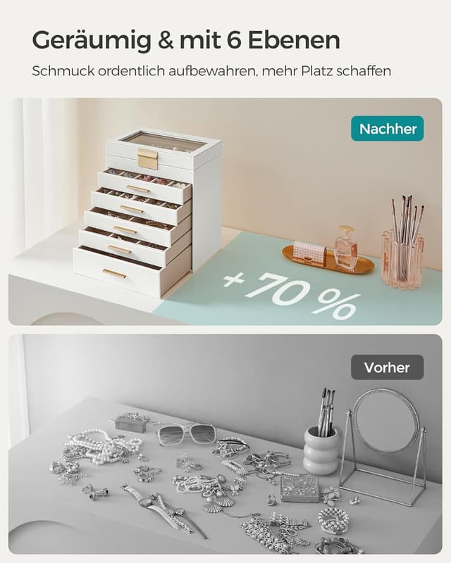 Thumbnail 5 de SONGMICS GISELLA Schmuckbox Glasdeckel 6 Ebenen