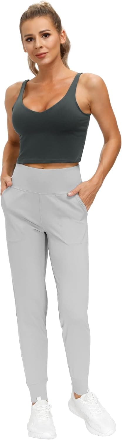 Detalle de THE GYM PEOPLE Jogginghose Damen: leichte High-Waist Sportleggings für Yoga, Laufen & Freizeit