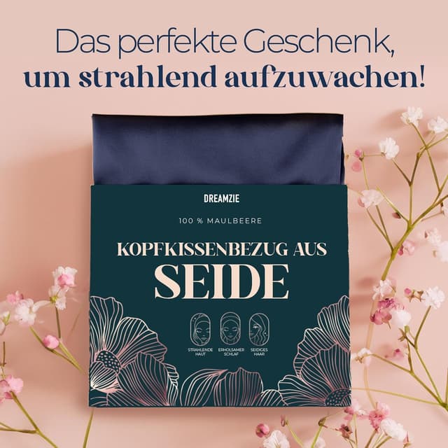 Detalle 2 de DREAMZIE Seidenkissenbezug 40x60 cm (19 Momme) für Haar & Haut – Flieder, 1 Stück