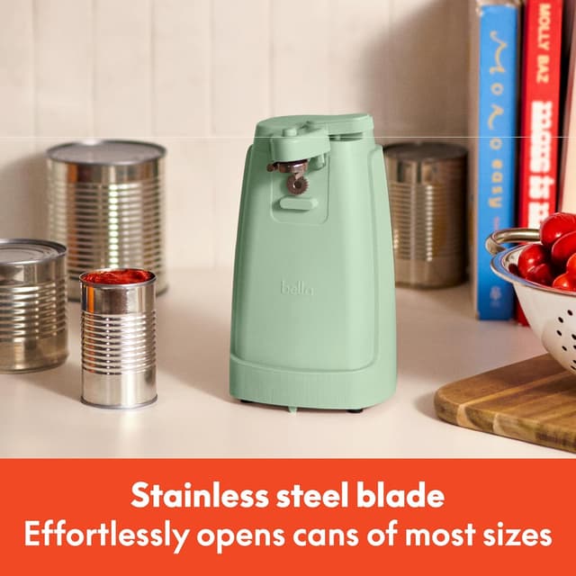 Detalle de BELLA Electric Can Opener and Knife Sharpener with Removable Cutting Lever, Cord Storage, Stainless Steel Blade