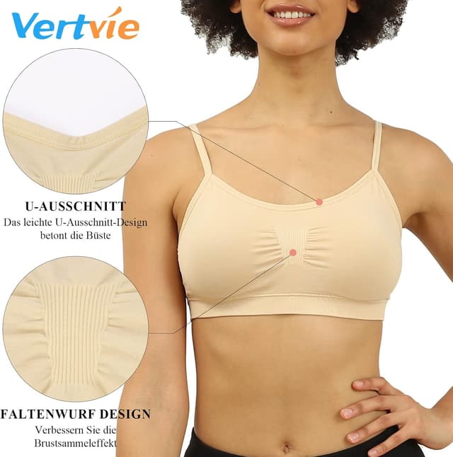 Detalle de Vertvie 2er/3er Pack Yoga-Sport-BH ohne Bügel mit herausnehmbaren Polstern