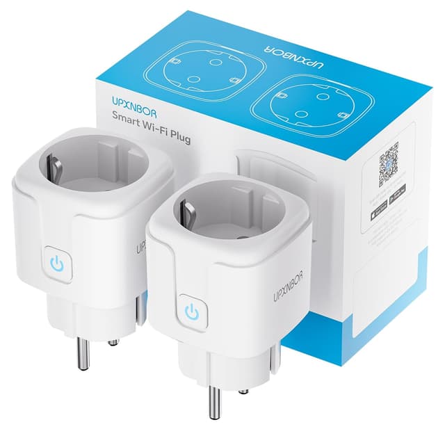 Detalle de UPXNBOR Smart Steckdose mit WLAN, Strommessung (16 A) – Timer, App-Fernzugriff, Alexa/Google, 2er-Set