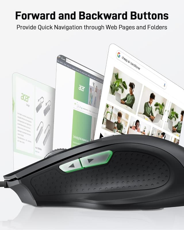 Detalle de Acer kabelgebundene PC-Maus mit 3200 DPI, 4 DPI-Stufen und 6 Tasten – Plug & Play per USB-Kabel (1,5 m)