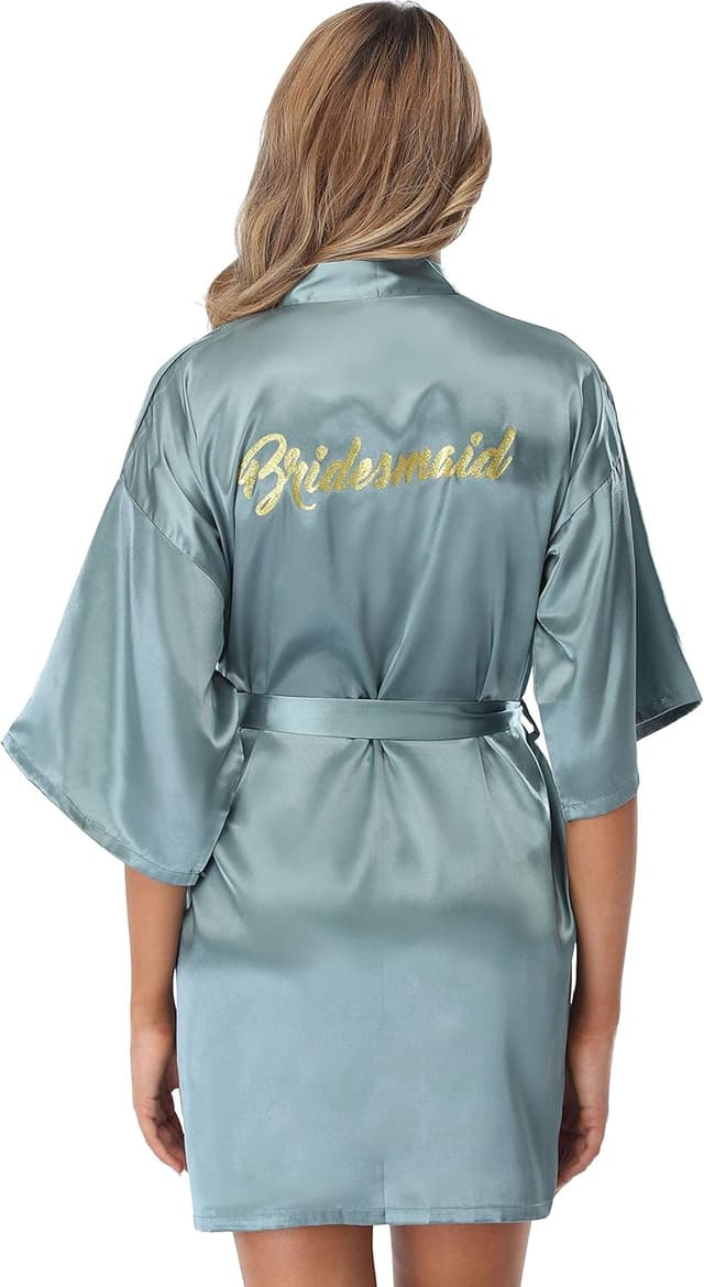 Detalle de Vlazom peignoir femme en satin col V avec ceinture ajustable