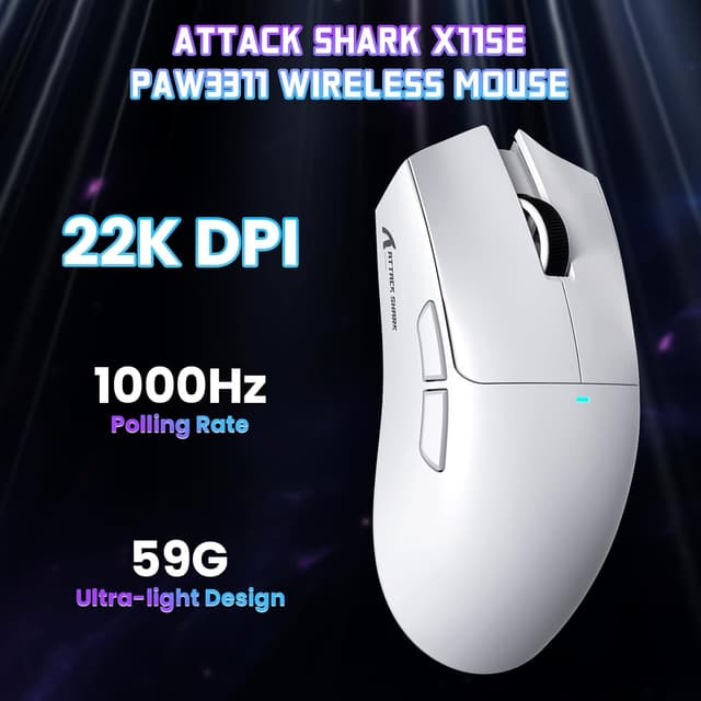 Detalle de ATTACK SHARK X11 SE Mouse da Gaming Wireless 3 modalità (BT/2.4G/Cablato) con sensore PixArt PAW3311, 22000 DPI e batteria fino a 65 ore (Bianco)