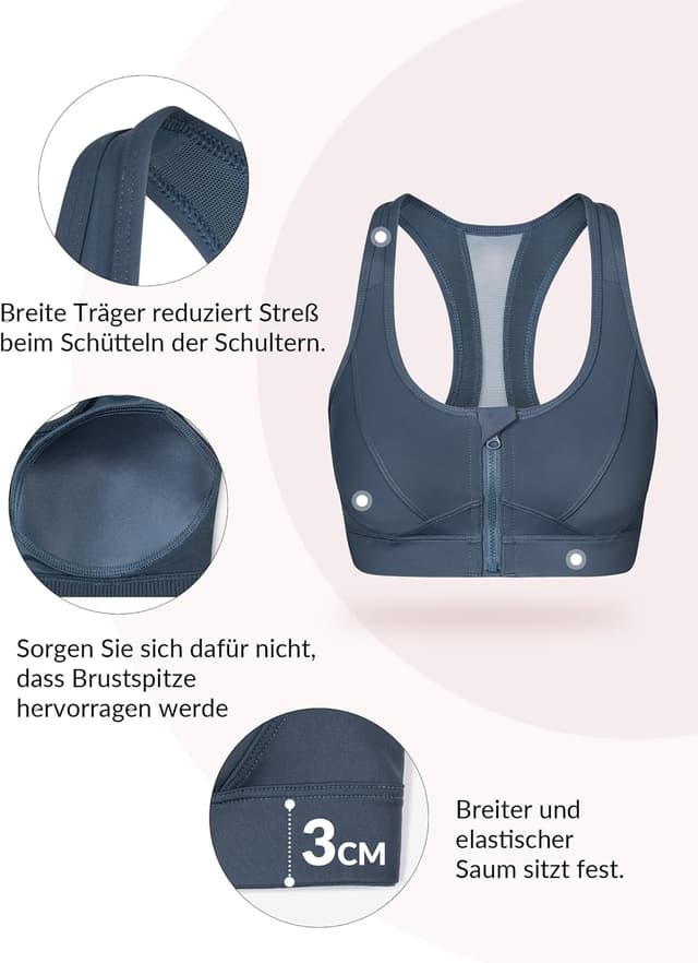 Detalle de Yvette Sport-BH mit Mesh-Rücken, vorne YKK-Verschluss und starkem Halt (Große Größe)