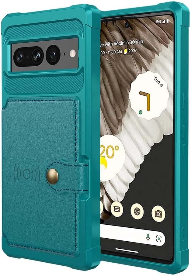 Detalle de XYZNTMF Flip Wallet Case for Google Pixel 7 Pro (Cyan) with Card Holder, Magnetic Clasp & Kickstand