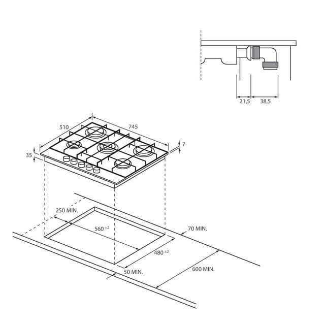 Thumbnail 1 de Haier HAHG7W5TX placa gas 75 cm 5 quemadores