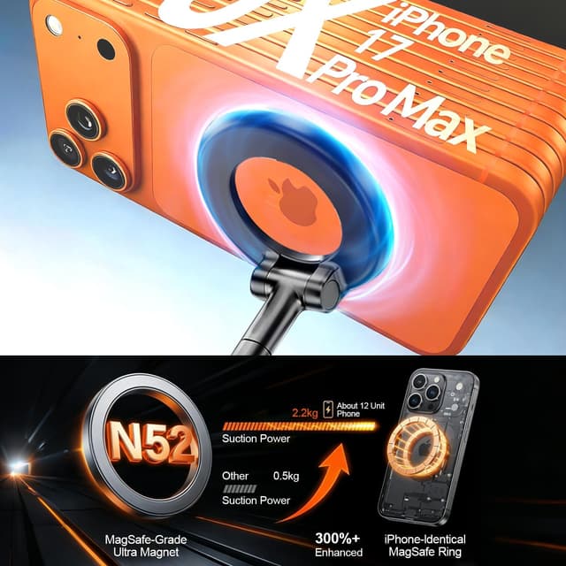 Detalle de Uprosdik Black Magnetic Phone Holder for Car (3000gf N55 Magnet, 360° Adjustable)