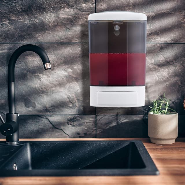 Detalle de Relaxdays distributeur de savon mural rechargeable 1000 ml (blanc-noir)