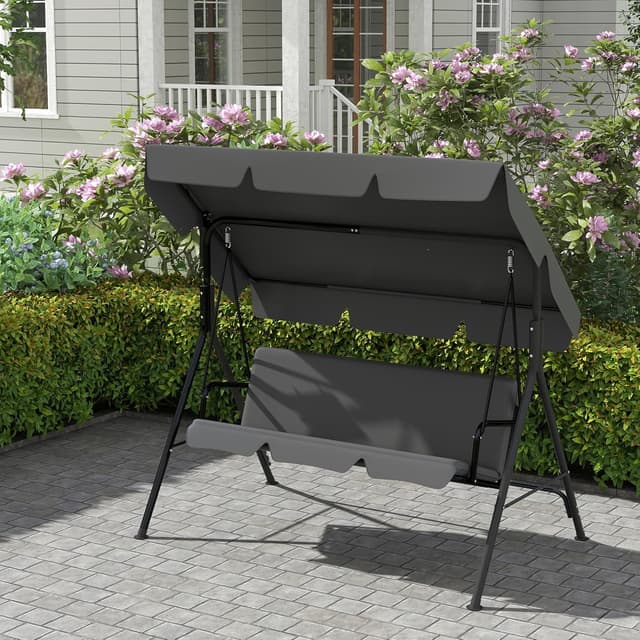 Detalle 2 de UISEBRT Hollywoodschaukel für 3 Personen mit verstellbarem Sonnendach – belastbar bis 200 kg, wetterfest (Grau)