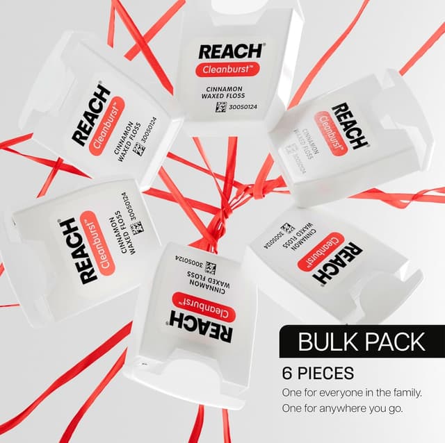 Detalle de REACH Waxed Dental Floss (Cinnamon) — Shred-Resistant Plaque Remover, 55 yd per pack (6 Pack)