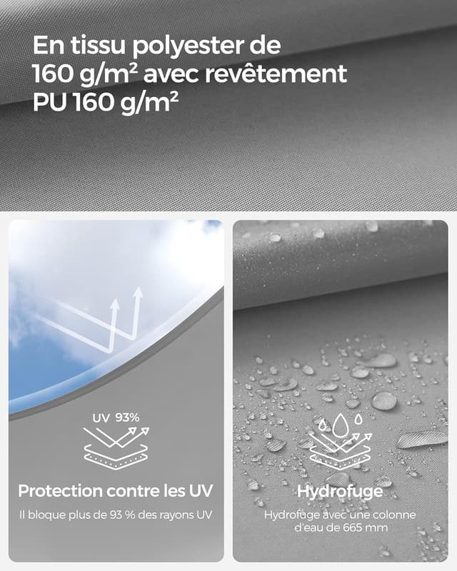 Detalle de SONGMICS Voile d’Ombrage rectangulaire 3 x 5 m GSH35QY : protection UV, tissu hydrofuge