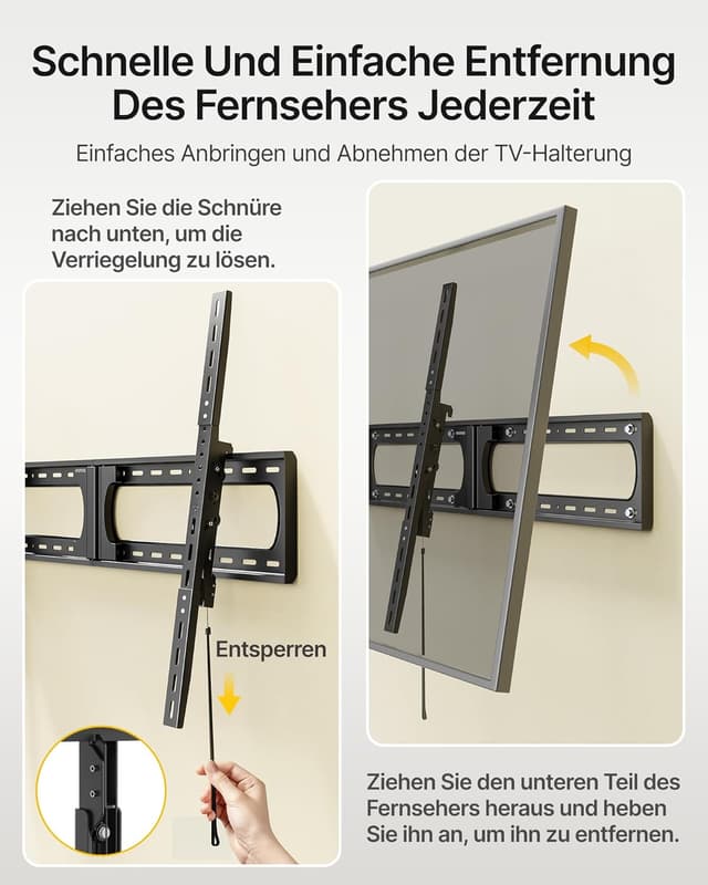 Detalle de monTEK TV Wandhalterung mit Neigung für 37–140 Zoll, bis 136 kg – VESA bis 1200×800 mm