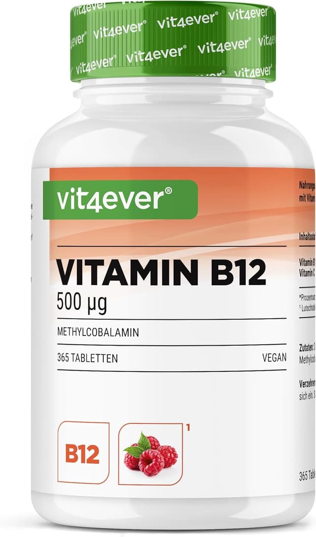Detalle de Vitamin B12 Himbeere – 365 Lutschtabletten im Jahresvorrat mit 500 µg Methylcobalamin + Vitamin C (vegan)