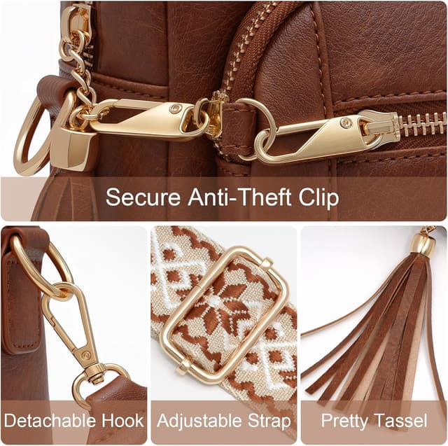 Detalle de HILAEX Women’s Anti-Theft Cross Body Bag with 4 Zip Compartments and RFID Blocking