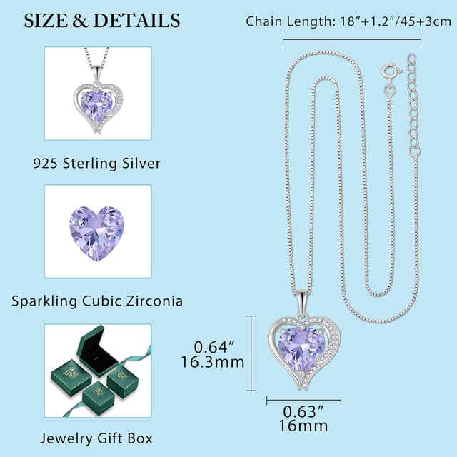 Detalle de FJ Herz Kette Damen 925 Sterling Silber mit Engelsflügeln und Geburtsstein