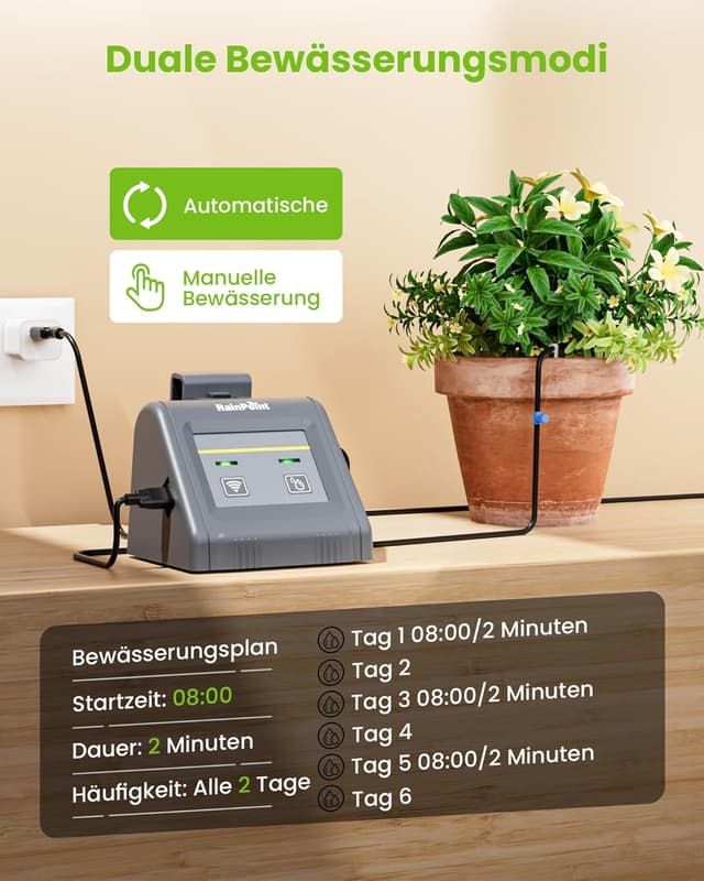 Detalle 2 de RAINPOINT WiFi sistema di irrigazione automatica per vasi fino a 10 piante con app e controllo remoto