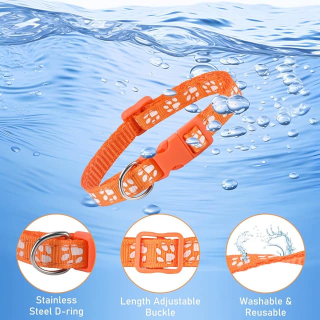 Detalle de GAMUDA Puppy Whelping Collar Set – Soft Nylon Adjustable ID Bands with Paw Print Pattern, Safety Buckle & Record Charts