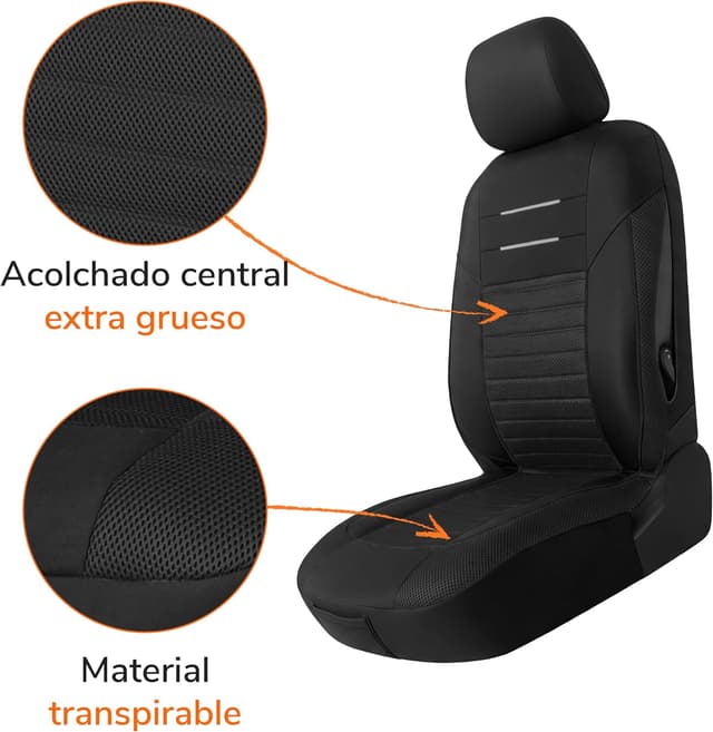 Detalle 1 de Upgrade4cars Fundas Asientos Delanteros Negro Versión 2026 4 piezas