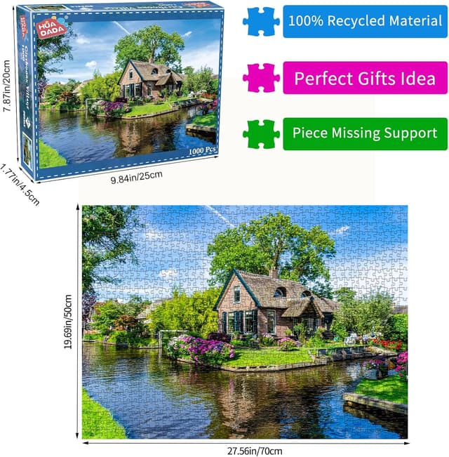 Detalle de Giethoorn Village 1000-Piece Jigsaw Puzzle for Adults (Venice of the North) – Adults Gifts