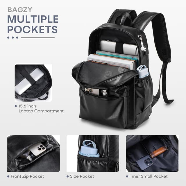 Detalle de BAGZY Laptop Backpack for Men (15.6-inch) Waterproof Travel Bag with USB Port, 40x30x15 cm