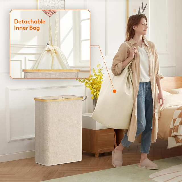 Detalle 2 de Lifewit 65L Slim Laundry Hamper with Lid