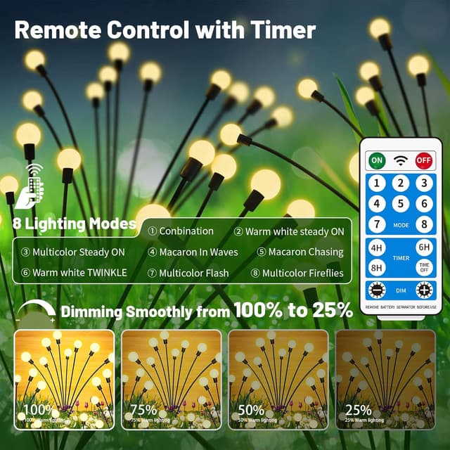 Detalle 2 de RJEDL Solar Firefly Lights with Remote — 60 LED outdoor swaying lights (pack of 6)