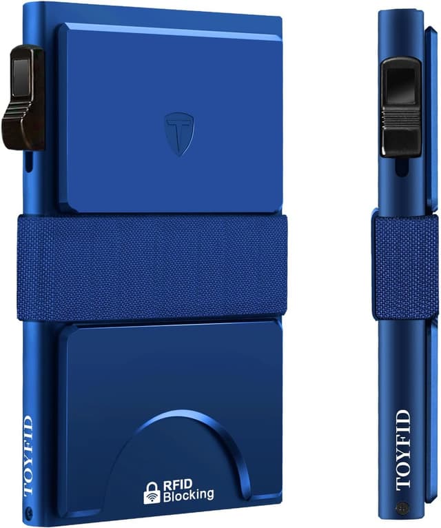 Detalle de TOYFID RFID Kartenhalter für 12 Karten & Papiergeld, Aluminium, silber – schlankes Herren-Kartenetui mit Auswurfknopf