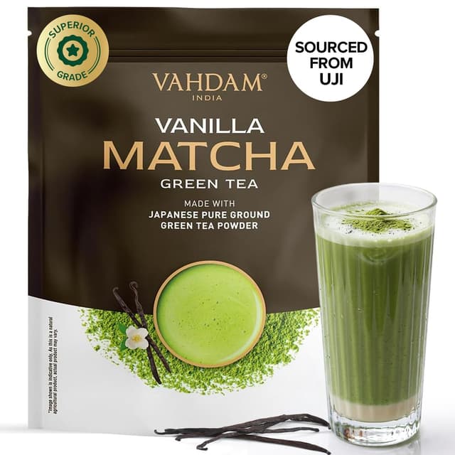 Detalle de VAHDAM Vanille Matcha Grüner Tee Pulver (100 g) – 100% japanischer Matcha, für Latte heiß oder kalt