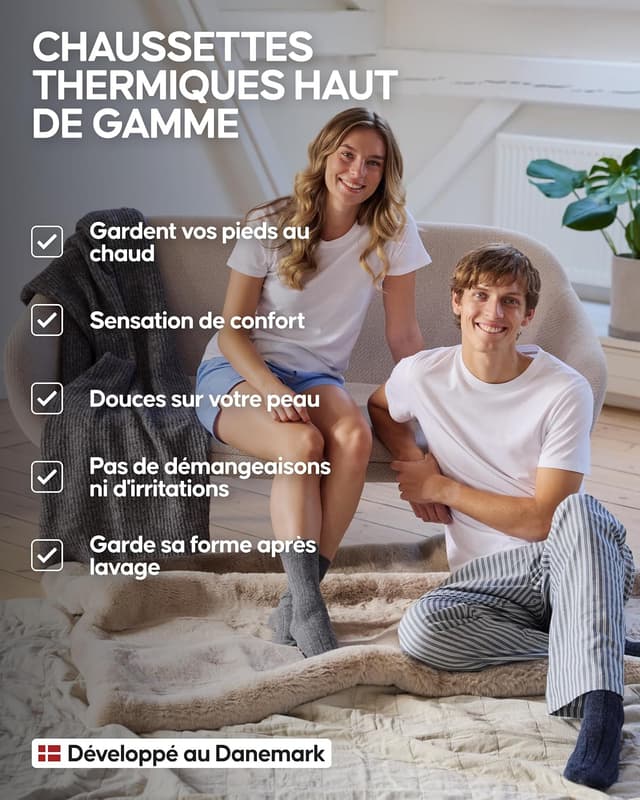 Detalle de Danish Endurance chaussettes laine d’alpaga hiver 2 lots